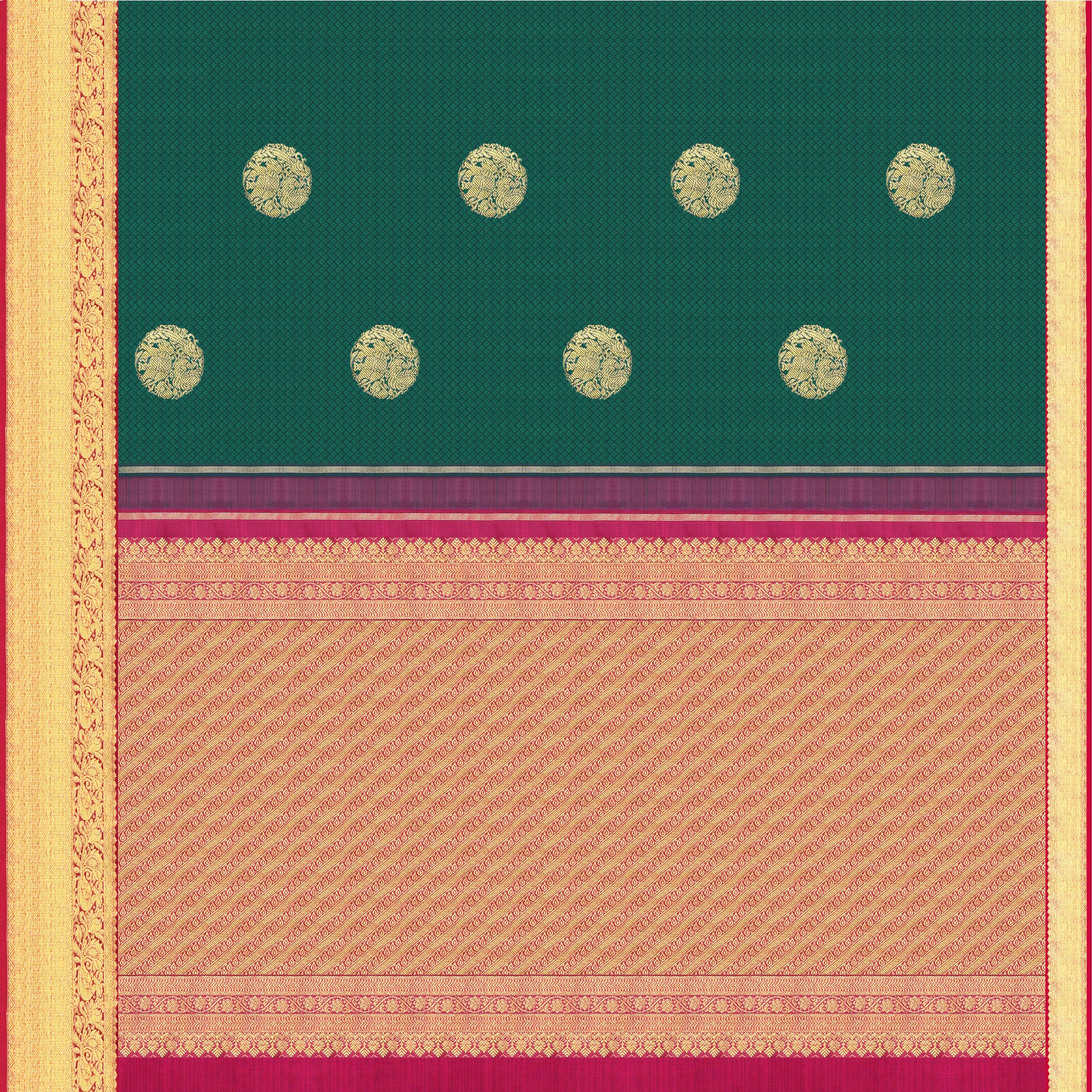 Handwoven Green with Magenta Kanjivaram Silk Saree - 198T002499DSC