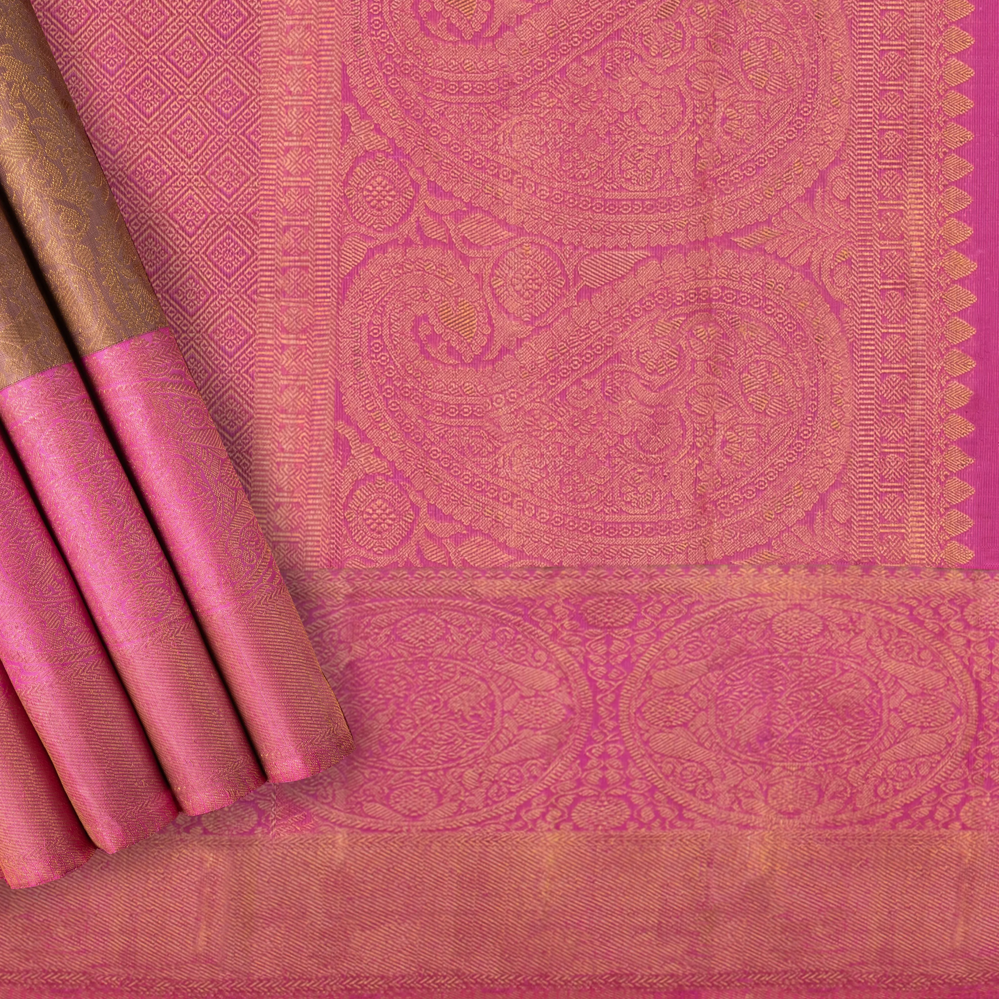 Handwoven Mauve with Pink Kanjivaram Silk Saree - 9T001367DSC