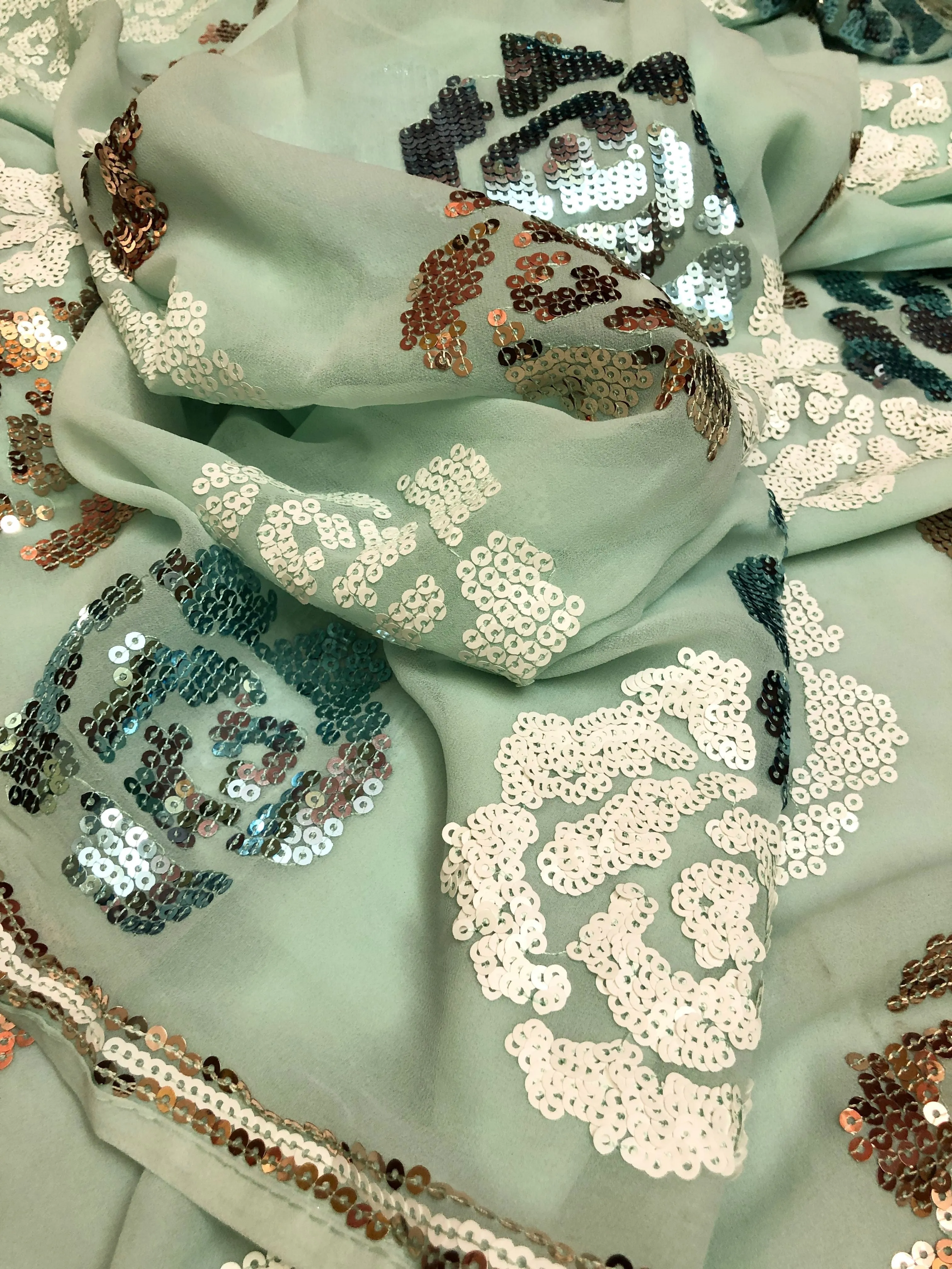 Light Green Designer Georgette Saree with Sequin Work