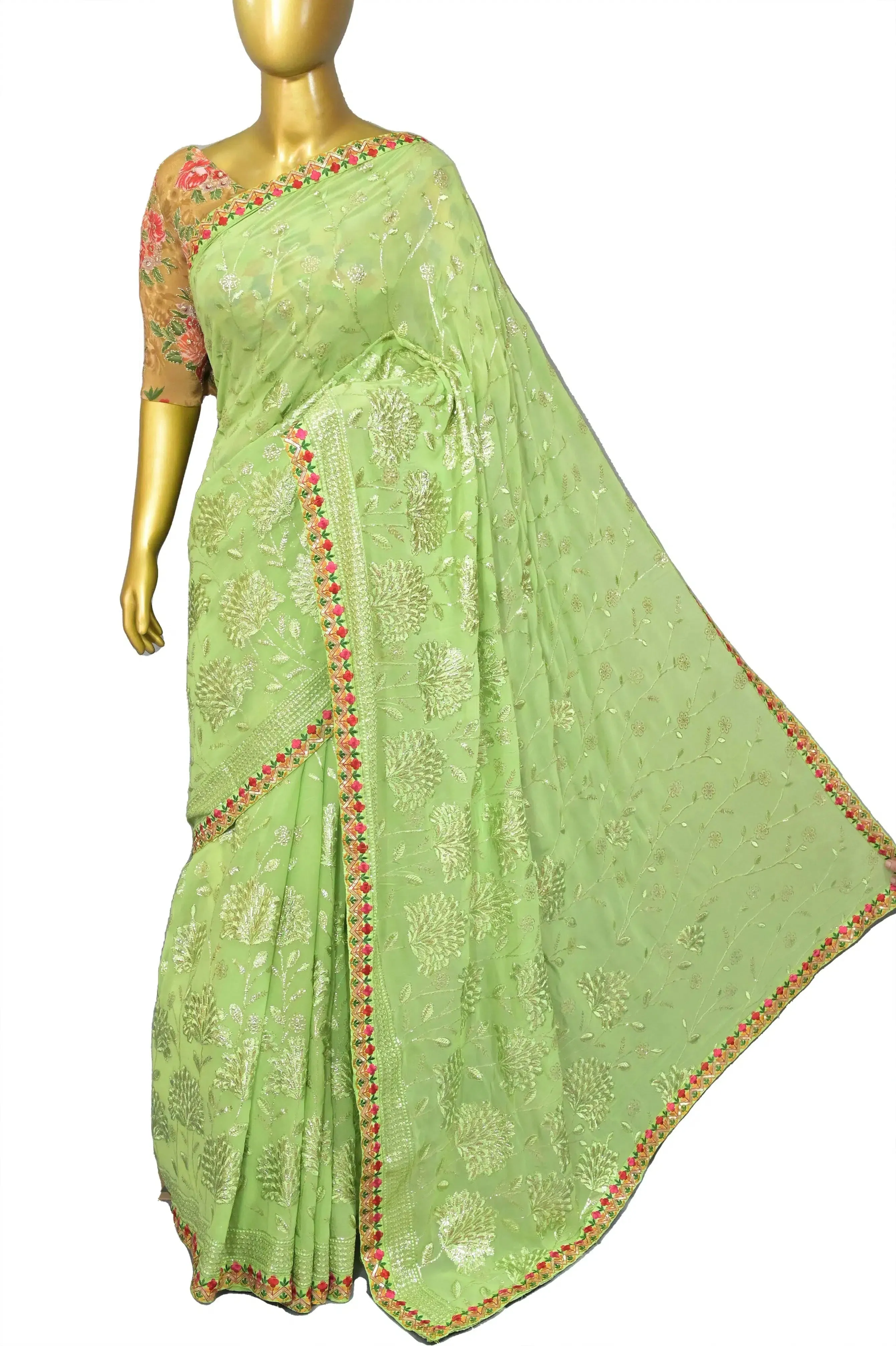 Light Green Pure Georgette Saree with Sequin Work Allover