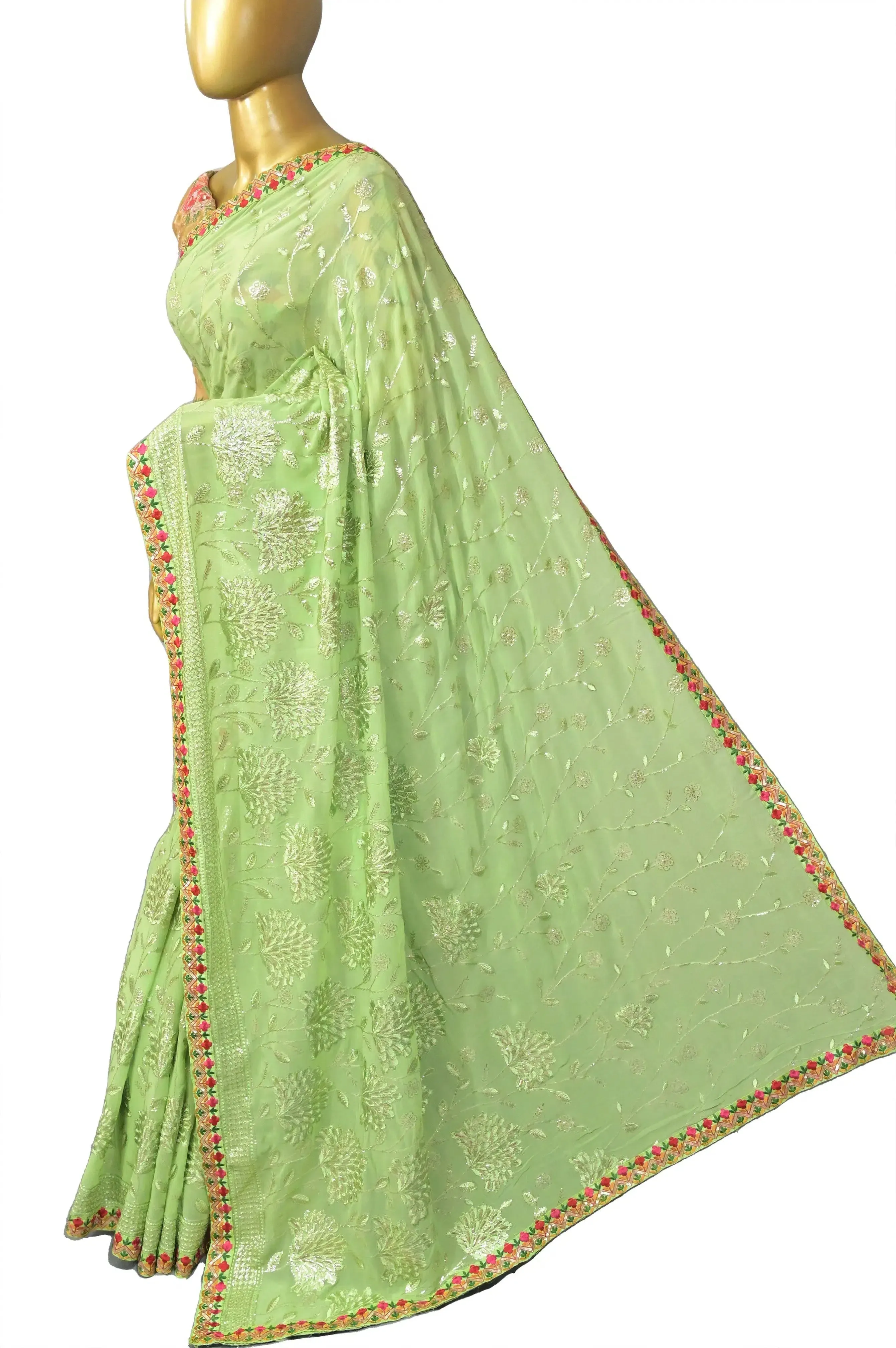 Light Green Pure Georgette Saree with Sequin Work Allover