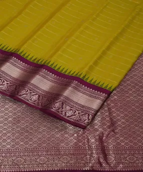 Lime green purple handwoven gadwal silk saree