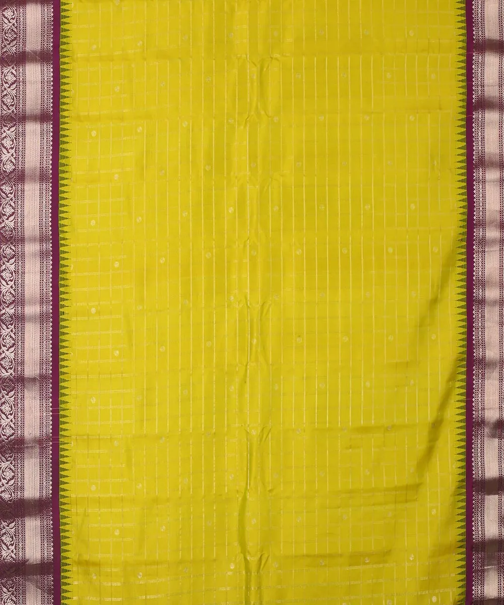 Lime green purple handwoven gadwal silk saree