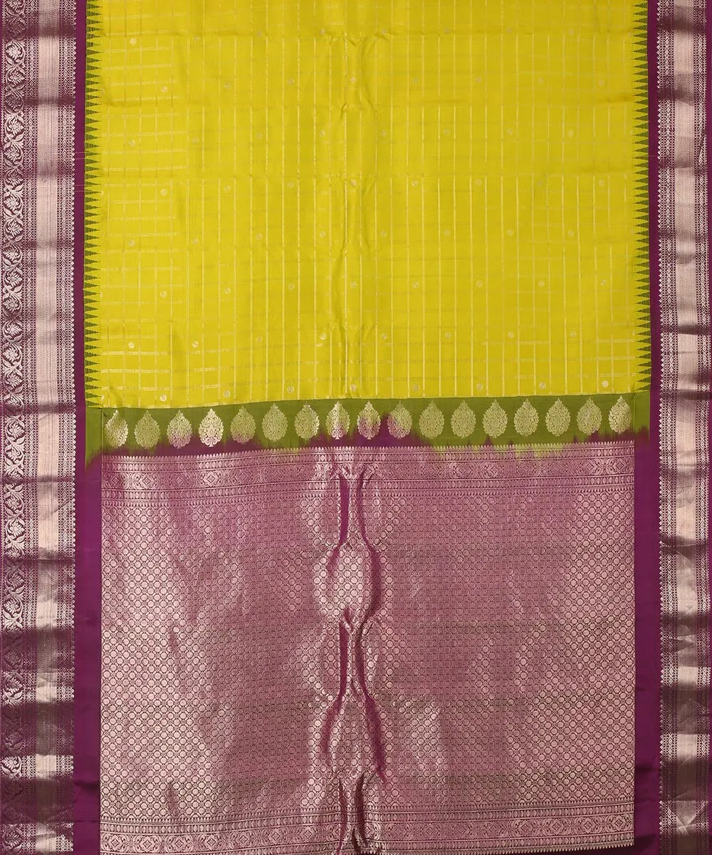 Lime green purple handwoven gadwal silk saree