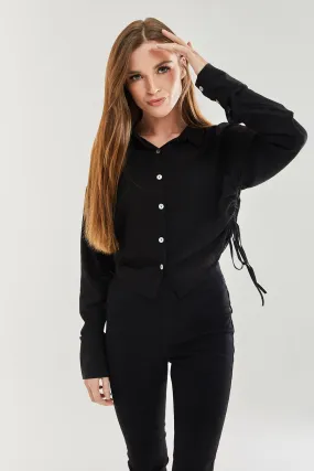 Liquorish Black Tie Side Blouse