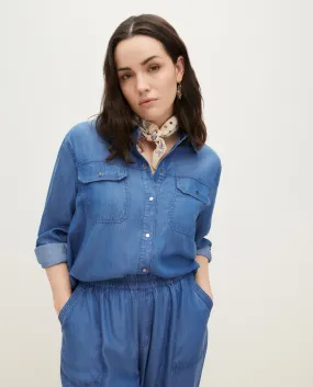 Long Sleeve Overshirt Blouse - Blue