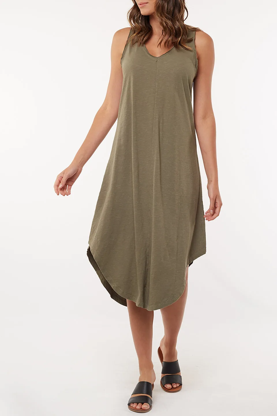 Margot Khaki Slub Jersey Tank Midi Dress