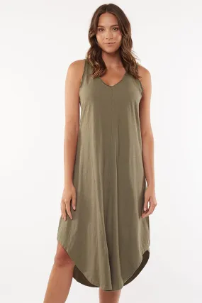 Margot Khaki Slub Jersey Tank Midi Dress