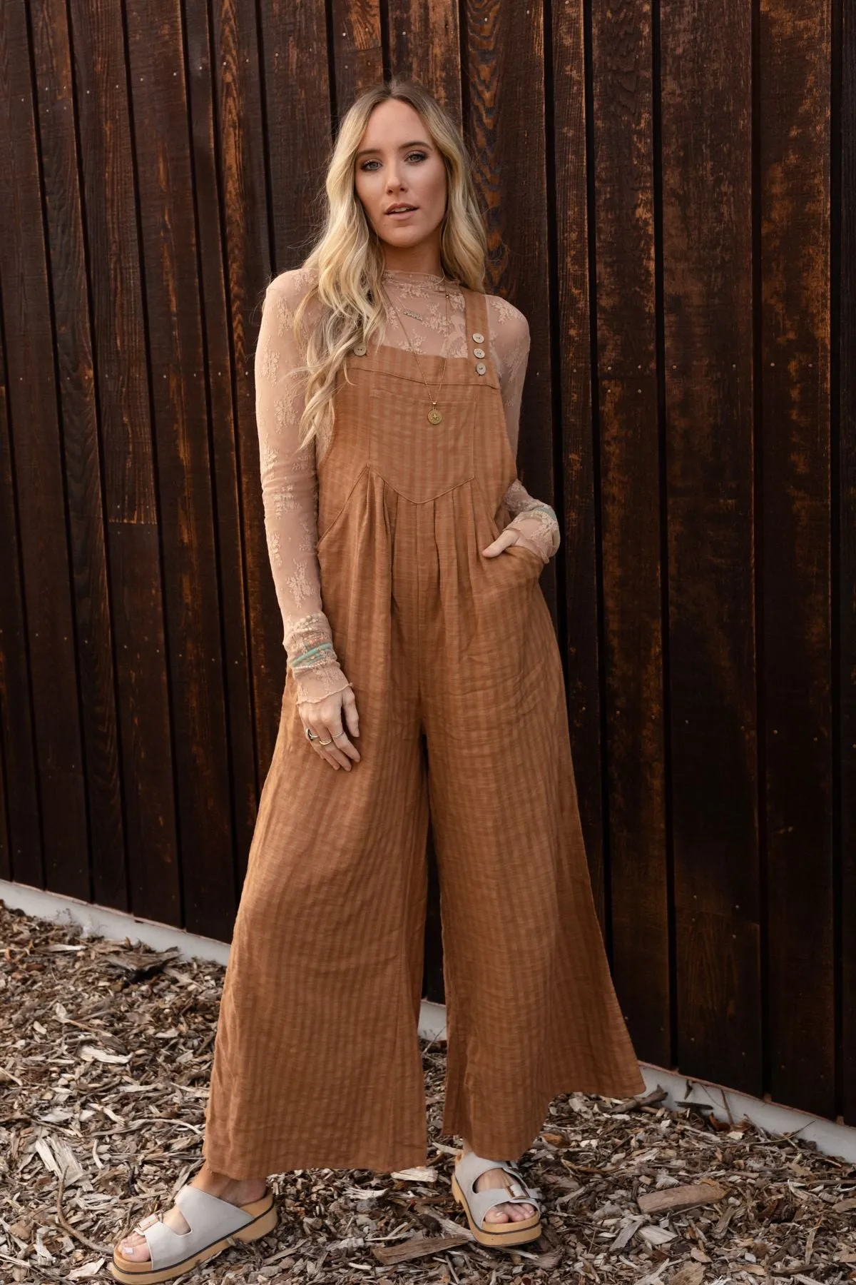 Maribelle Pleated Overalls - Camel