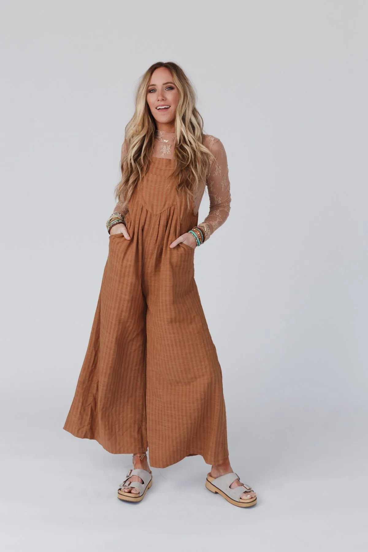 Maribelle Pleated Overalls - Camel