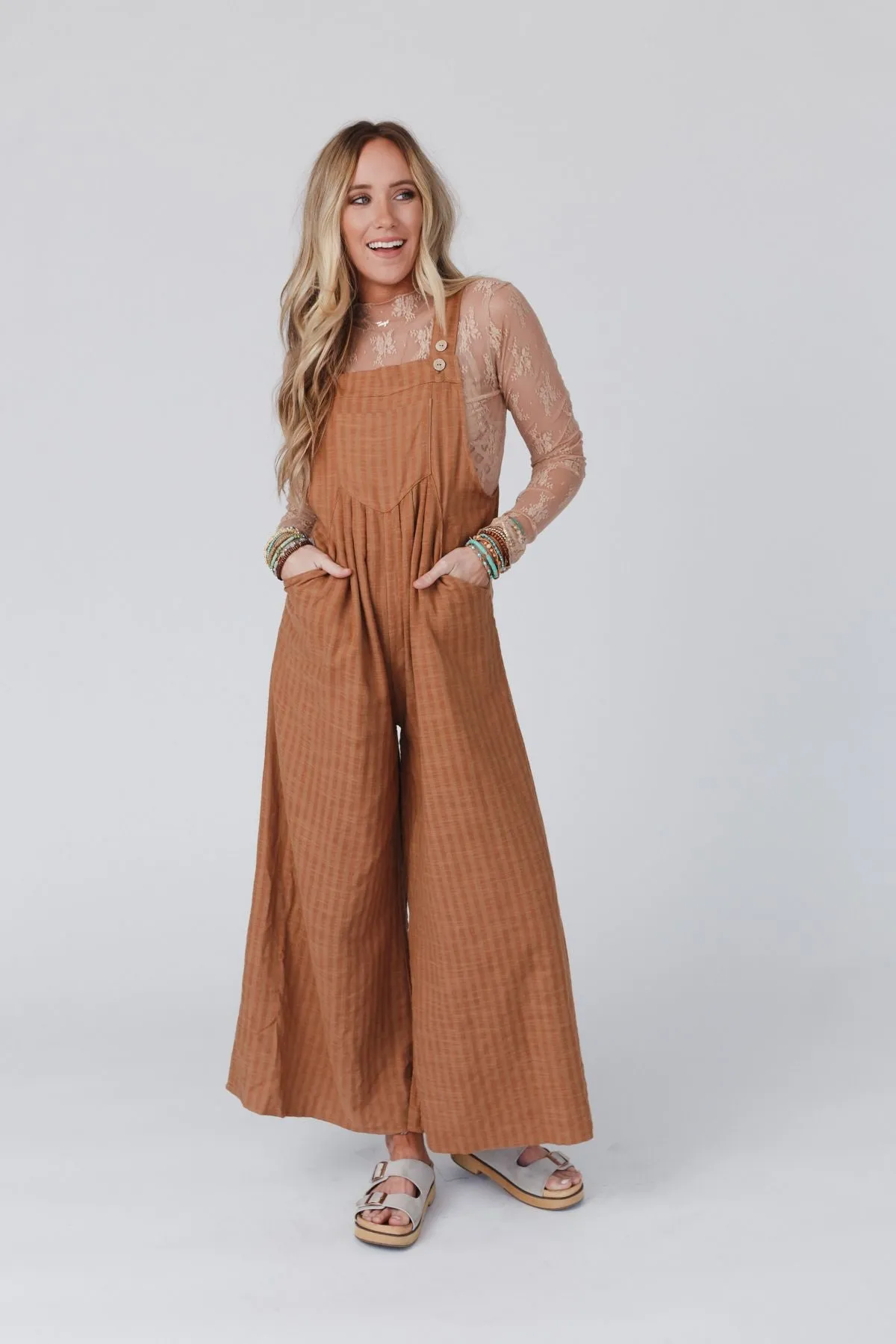 Maribelle Pleated Overalls - Camel