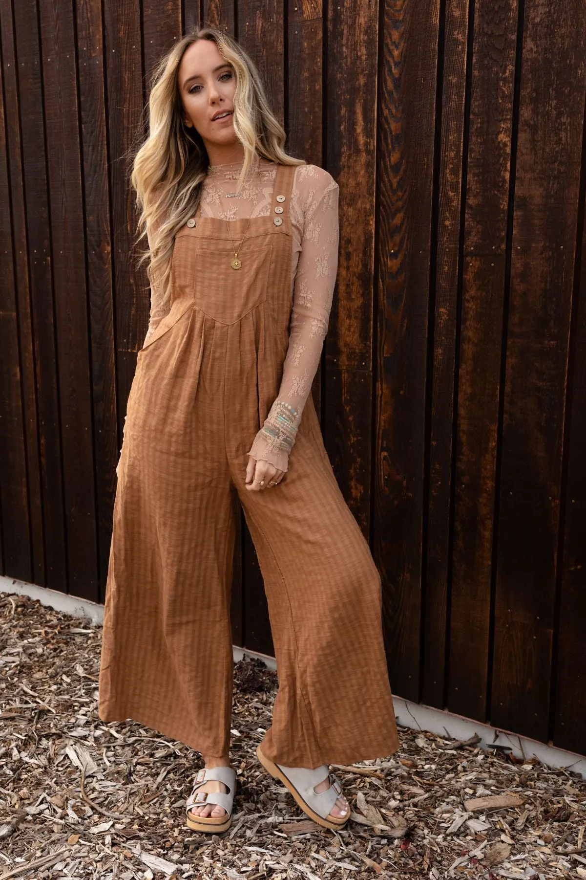 Maribelle Pleated Overalls - Camel