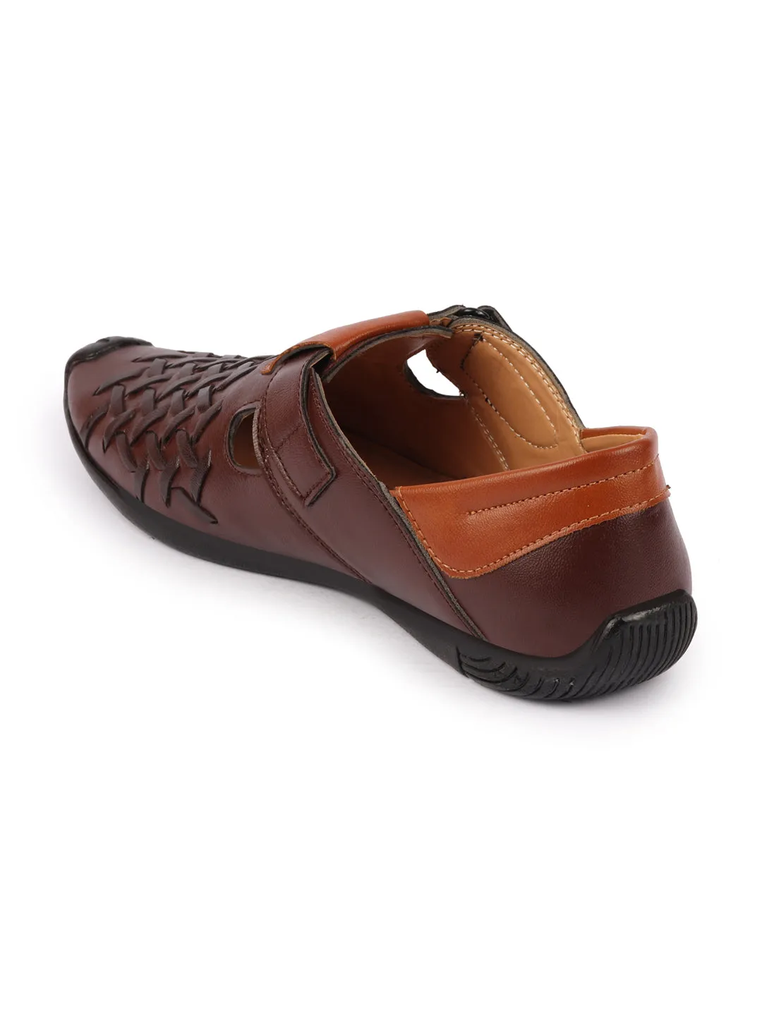 Men Brown Casual Hook & Loop Sandals