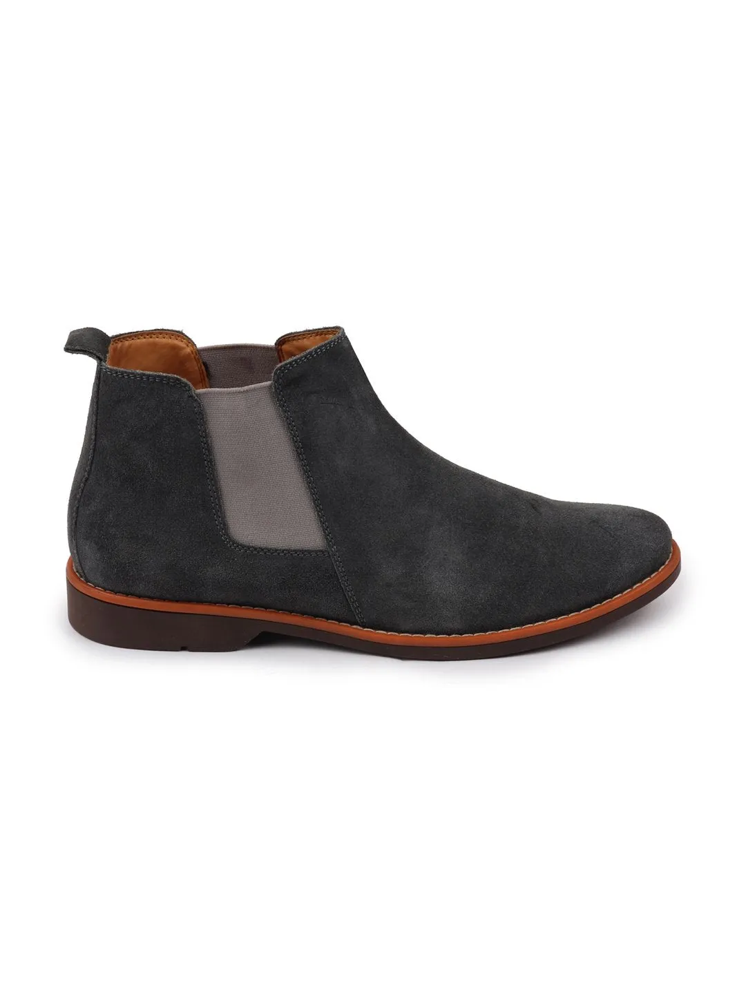 Men Grey Suede Leather Slip On Chelsea Boots