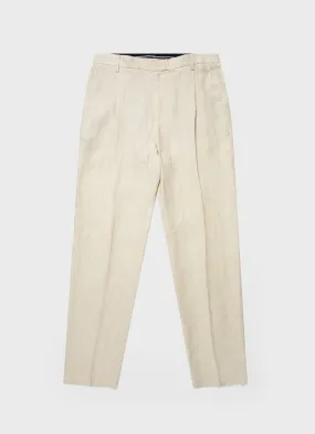 Men's Pleated Linen Trouser in Light Sand