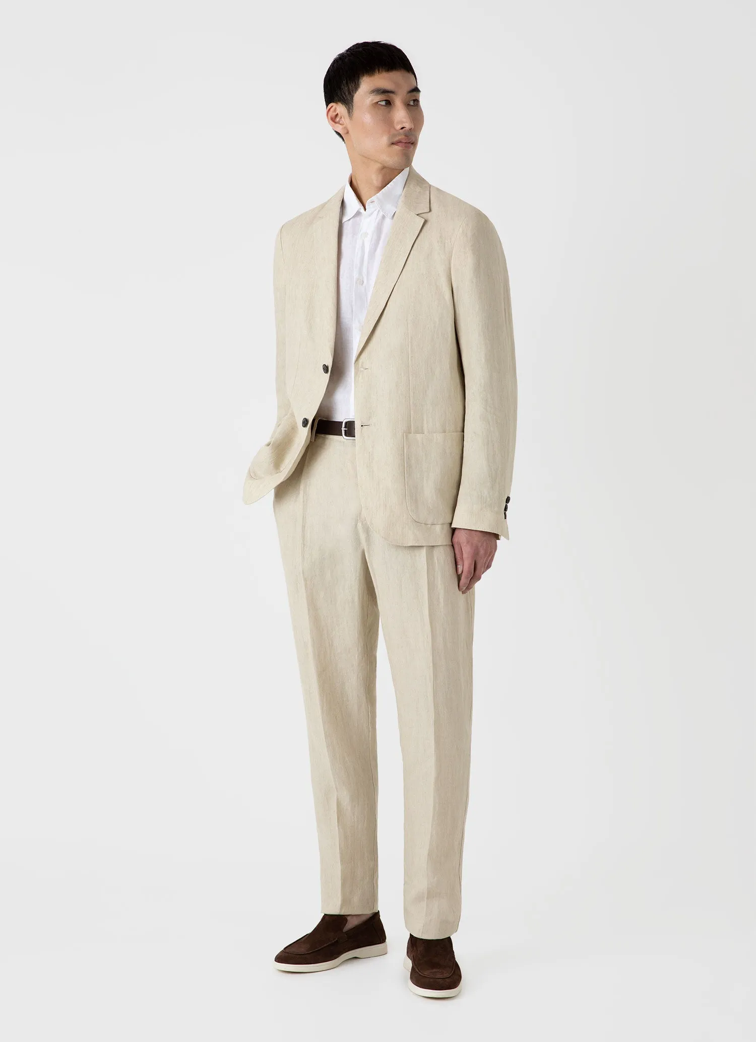 Men's Pleated Linen Trouser in Light Sand