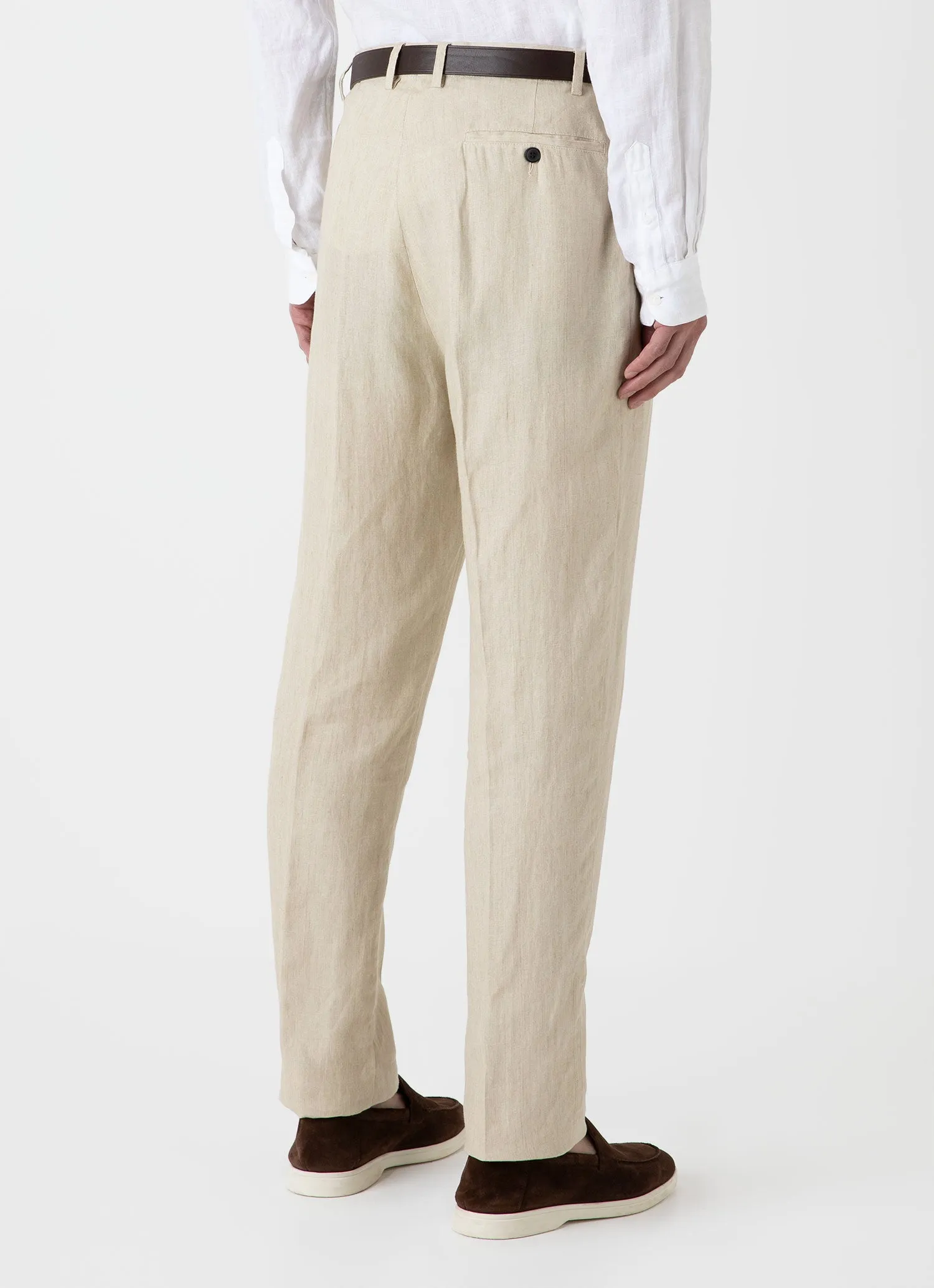 Men's Pleated Linen Trouser in Light Sand