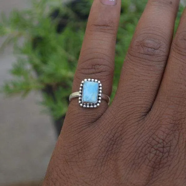 Natural Dominican Larimar Ring, 925 Sterling Silver Ring, Larimar Jewelry, Nickel Free