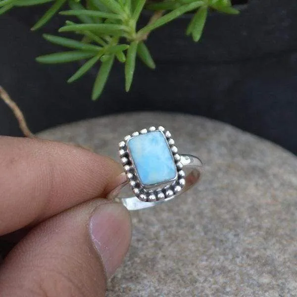 Natural Dominican Larimar Ring, 925 Sterling Silver Ring, Larimar Jewelry, Nickel Free