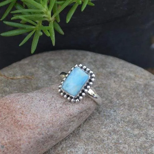 Natural Dominican Larimar Ring, 925 Sterling Silver Ring, Larimar Jewelry, Nickel Free