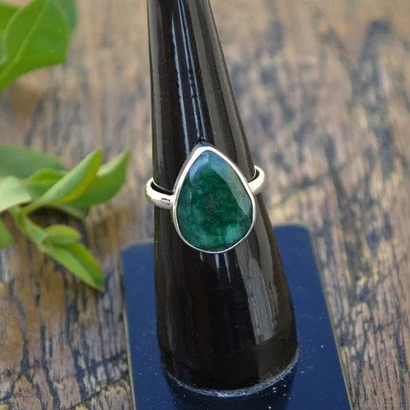 Natural Emerald Gemstone 925 Sterling Silver Ring, Emerald Jewelry, Nickel Free, Birthstone, Emerald Gemstone