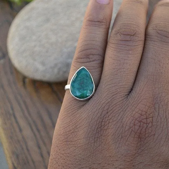 Natural Emerald Gemstone 925 Sterling Silver Ring, Emerald Jewelry, Nickel Free, Birthstone, Emerald Gemstone