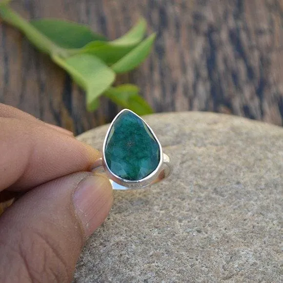 Natural Emerald Gemstone 925 Sterling Silver Ring, Emerald Jewelry, Nickel Free, Birthstone, Emerald Gemstone