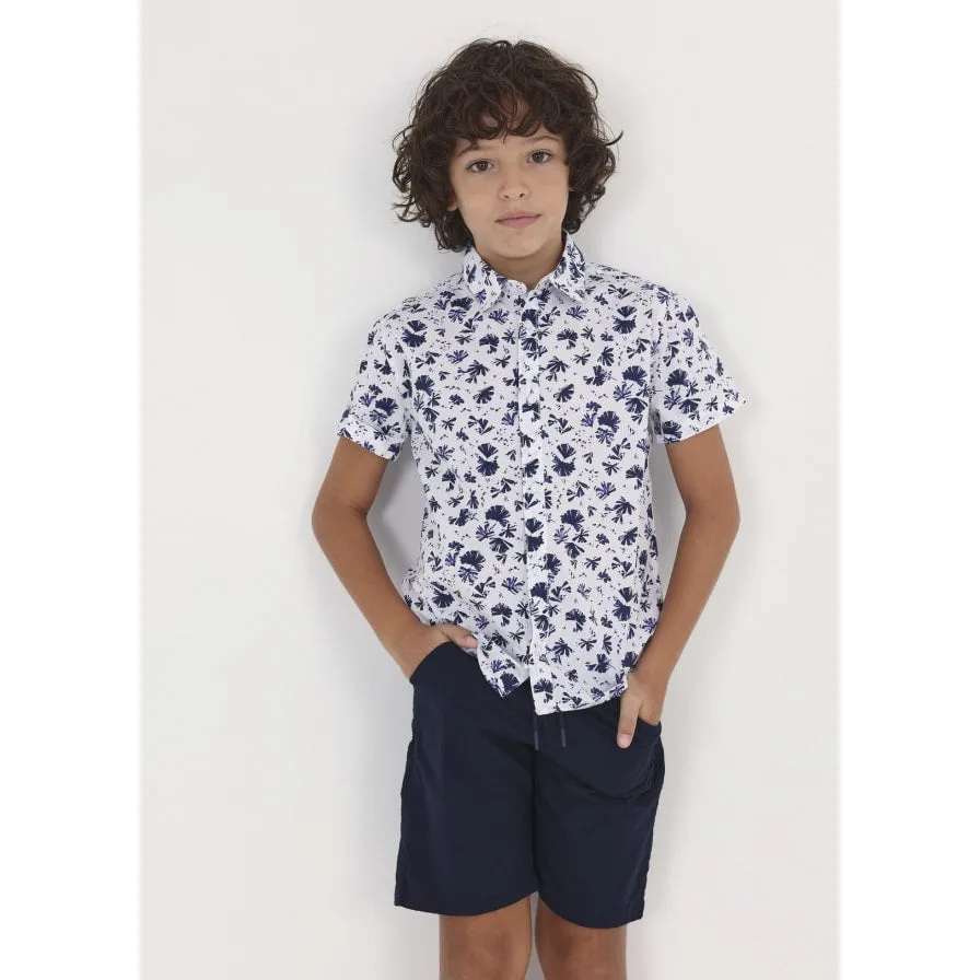 Nukutavake Short Sleeve Leaf Shirt_White/Navy 6112-68