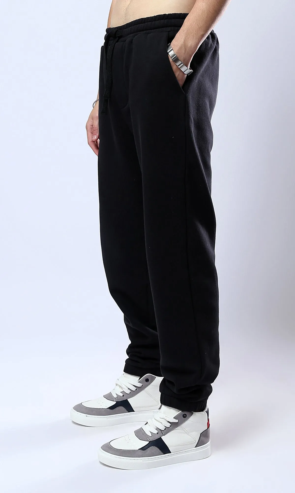 O178899 Solid Slip On Black Jogger With Comfy Hem