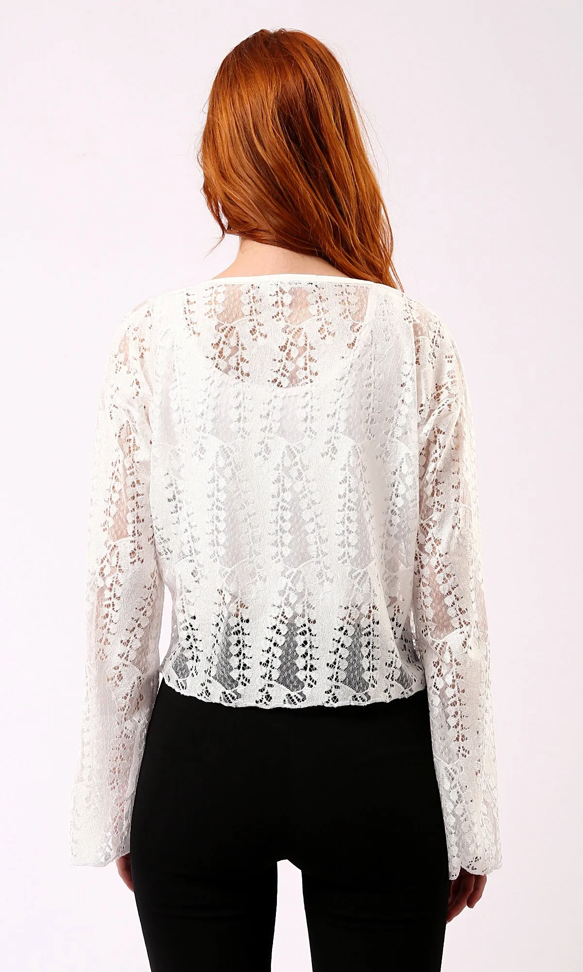 O187825 Self Pattern Slip On Off-White Perforated Blouse