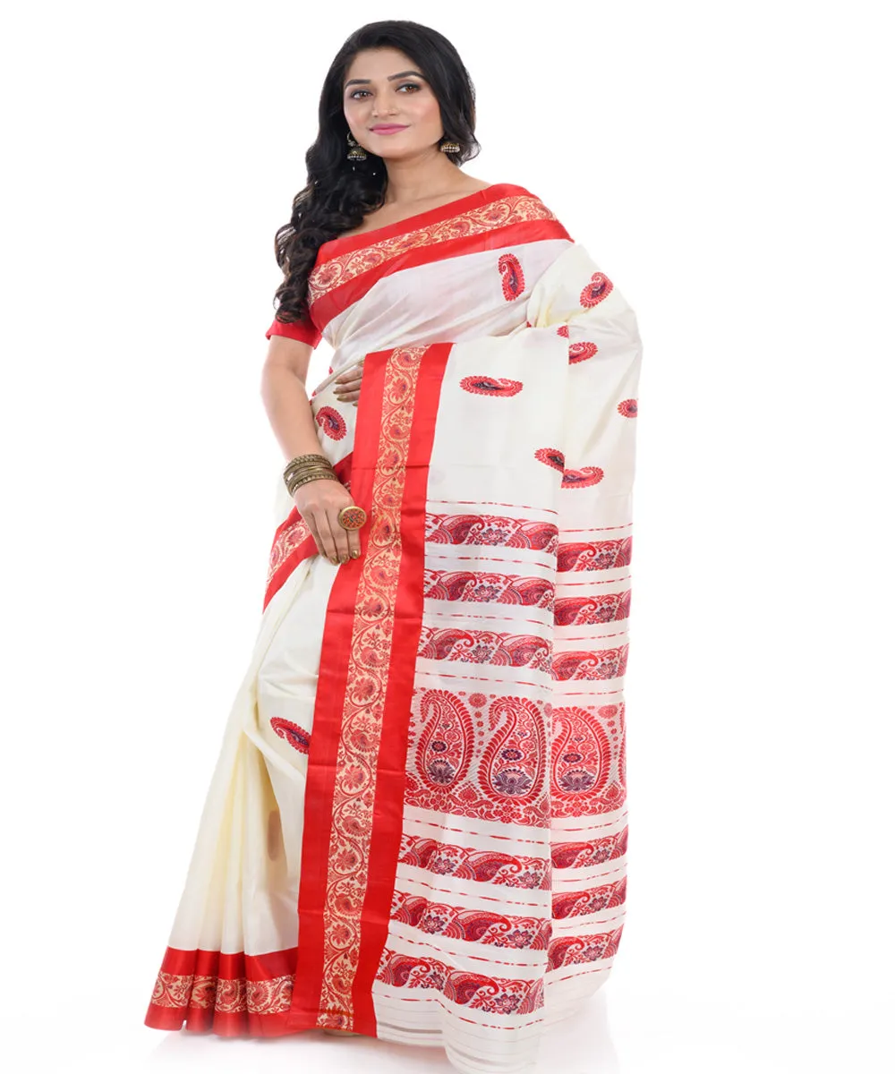 Offwhite red handwoven silk garad saree