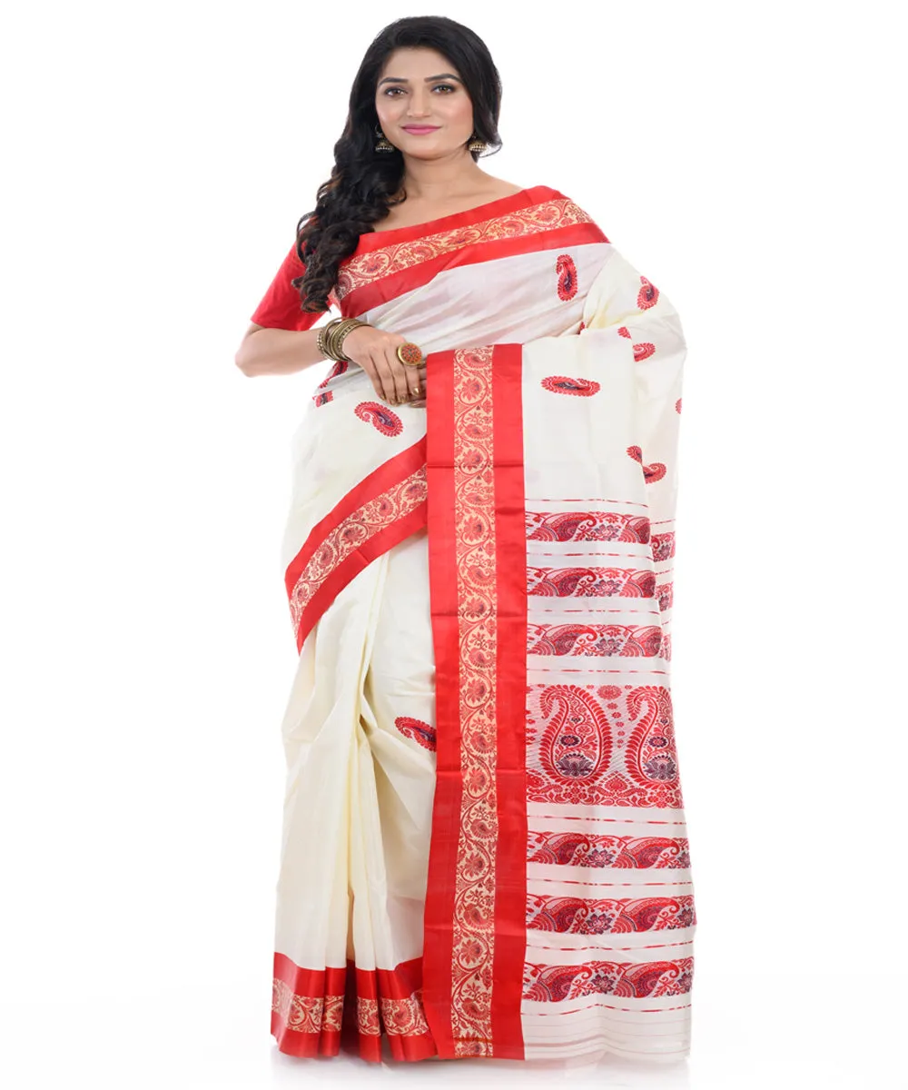 Offwhite red handwoven silk garad saree