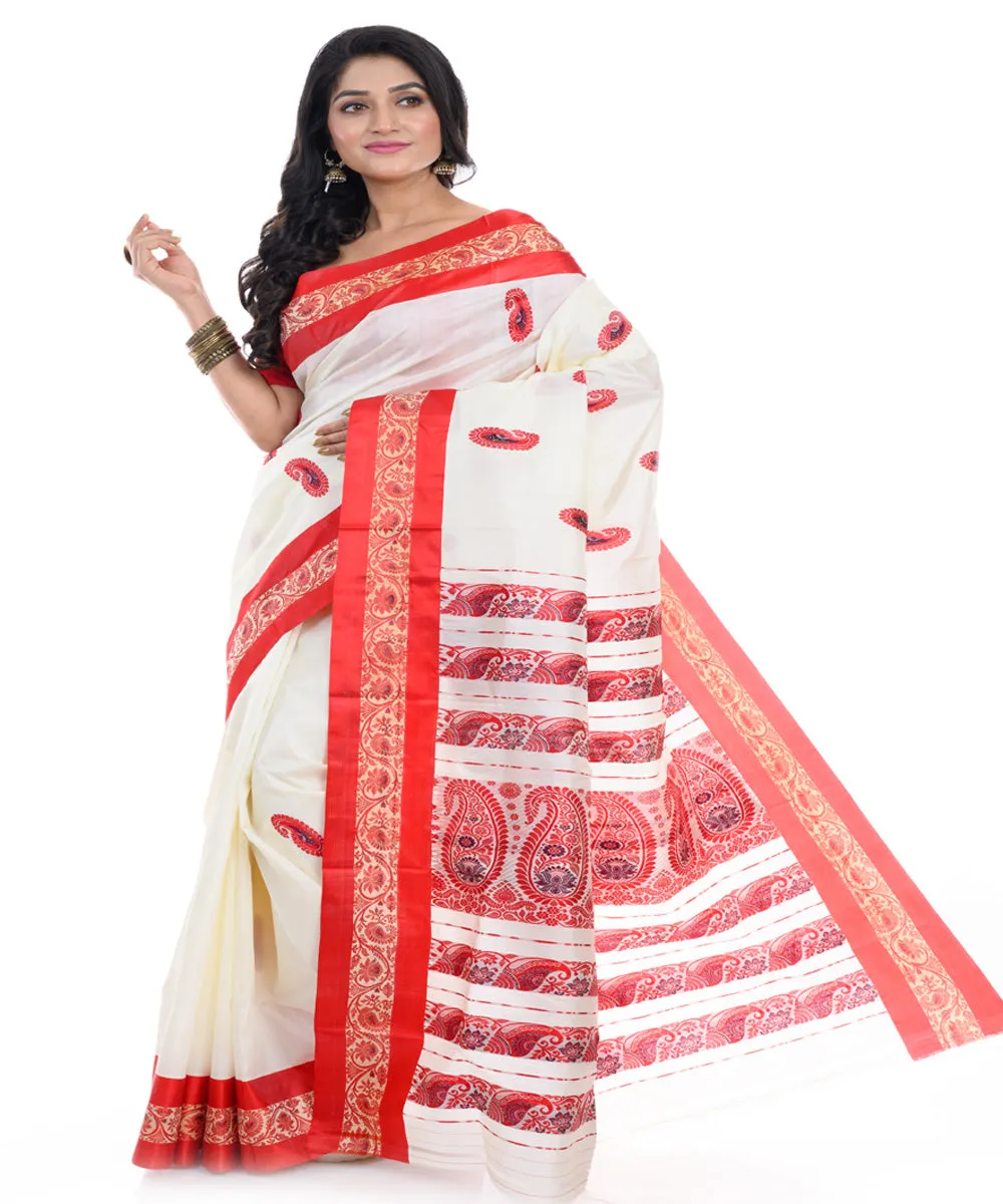 Offwhite red handwoven silk garad saree