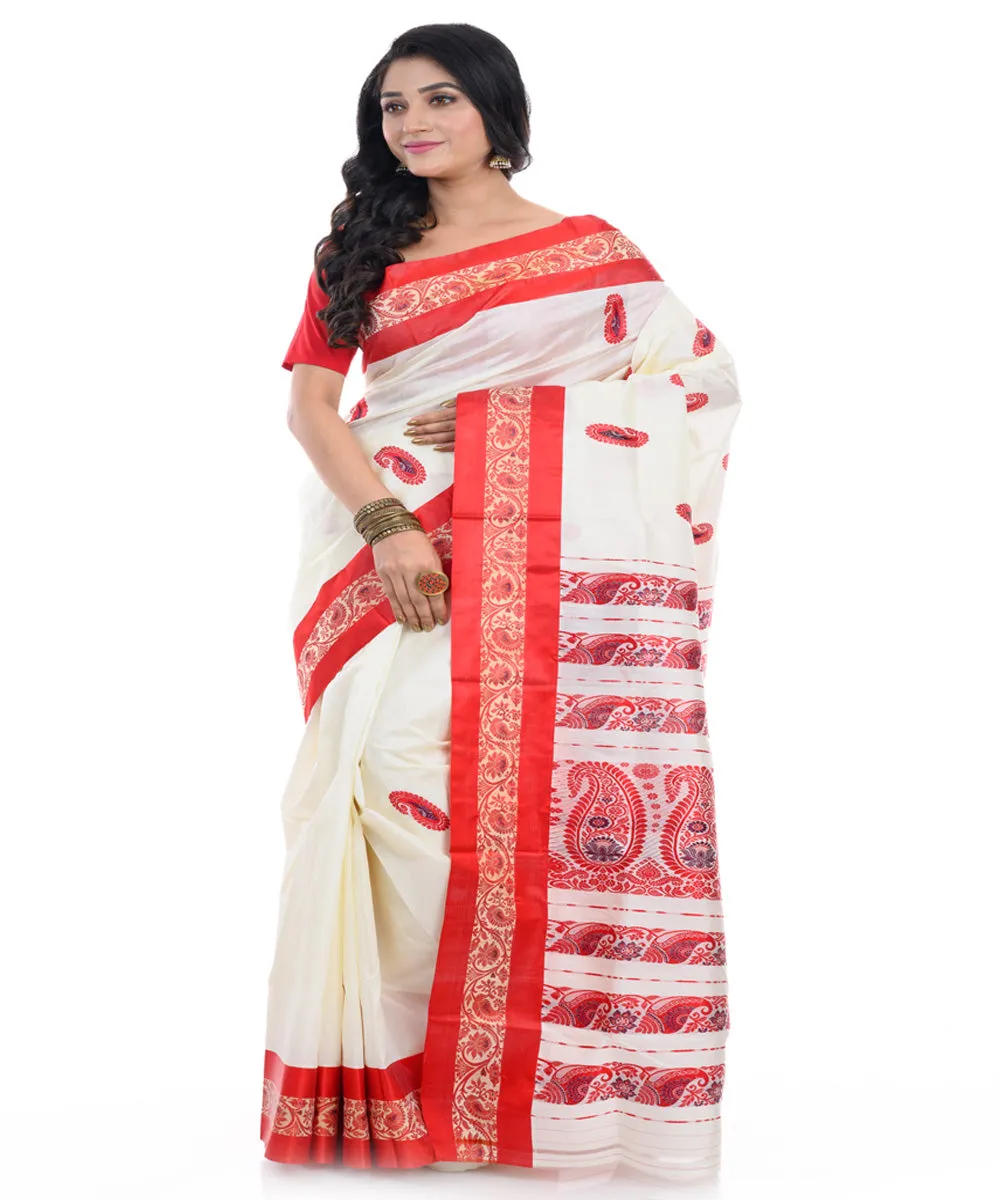 Offwhite red handwoven silk garad saree