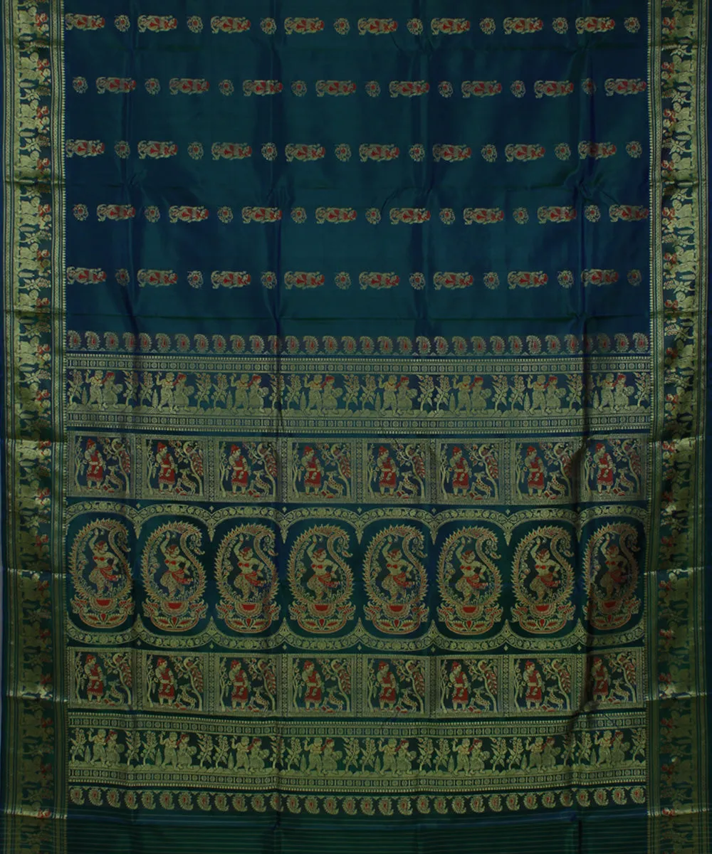 Peacock green handwoven meenakari baluchari silk saree