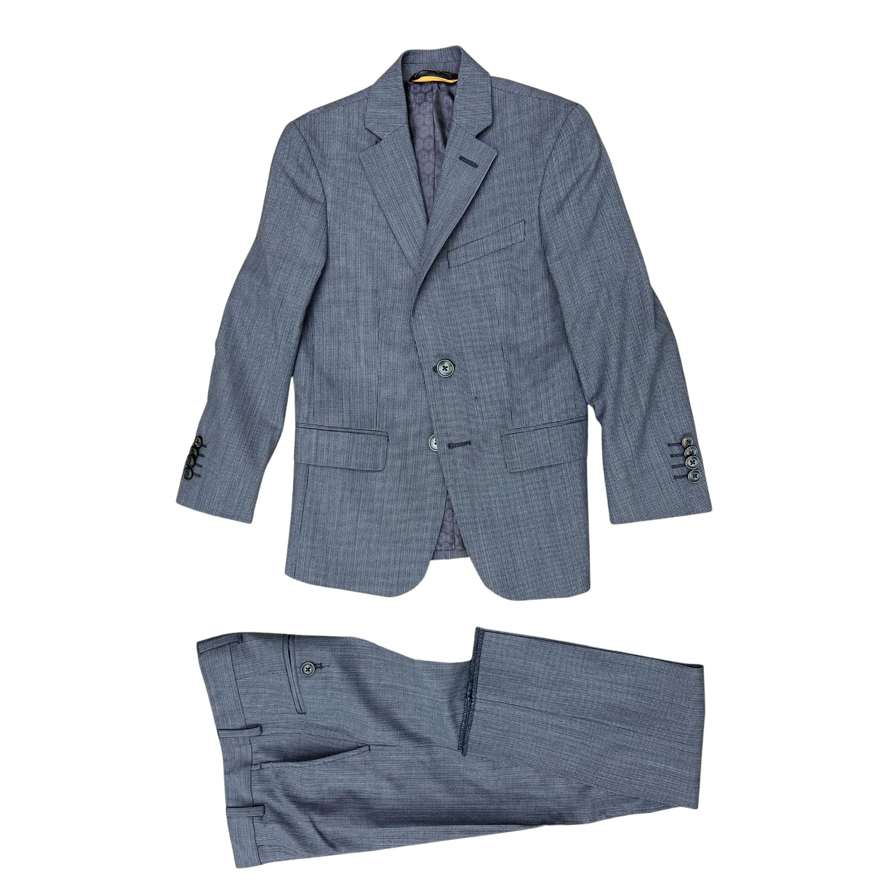 PinoPorte Boys Mini Blue Check Wool Suit_ Tiger Z4