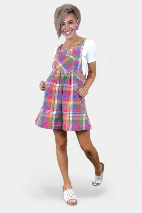 Plaid Wide Leg Short Overalls