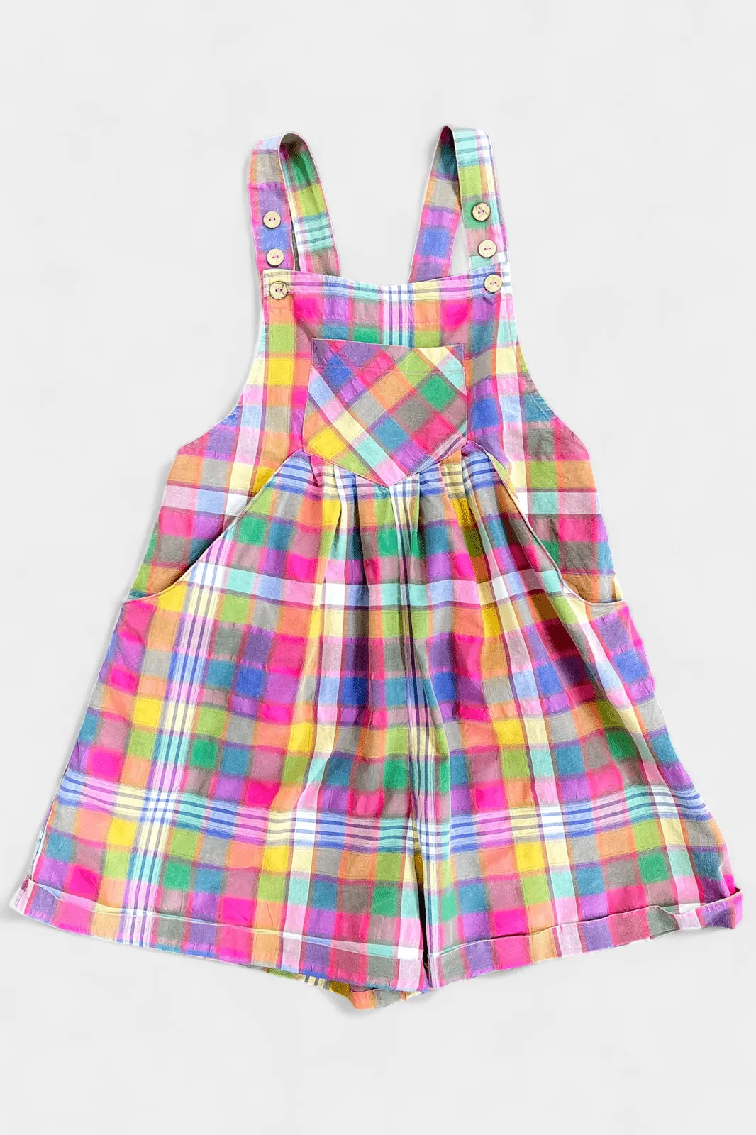 Plaid Wide Leg Short Overalls