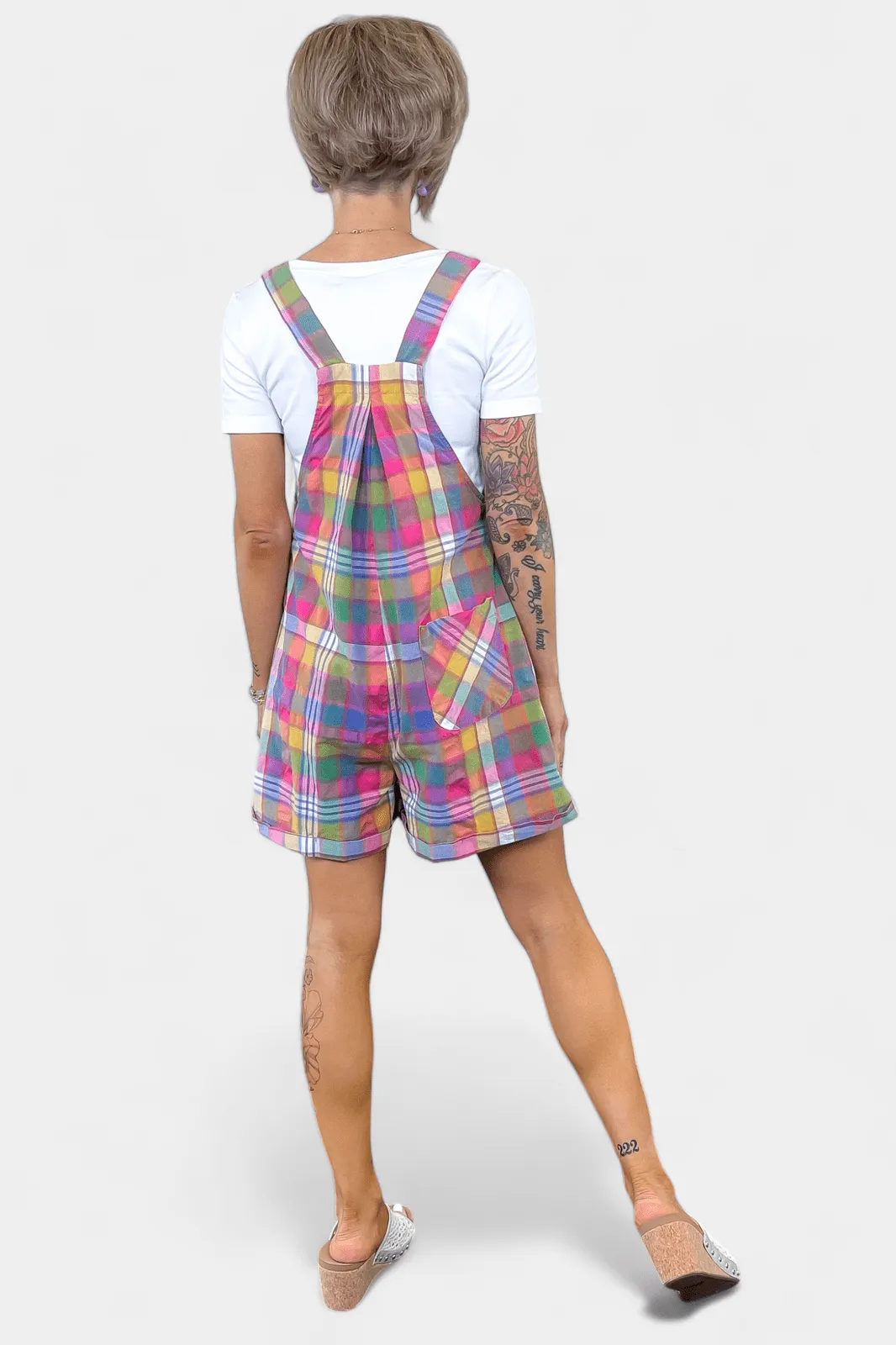 Plaid Wide Leg Short Overalls