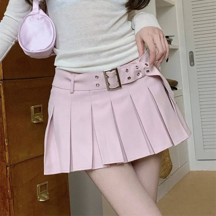 Pleated Belt Mini Skirt