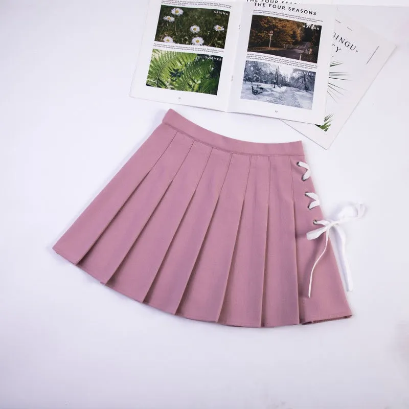 Pleated Mini Skirt With Lace-Up Side