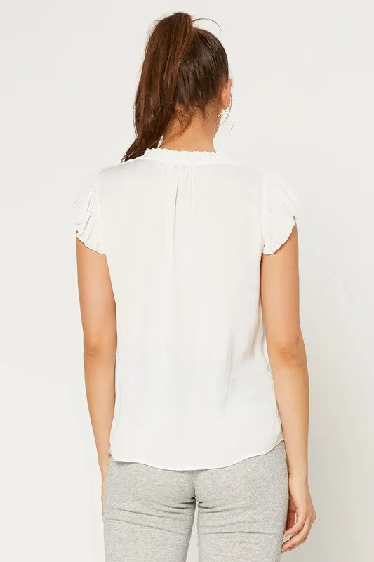 Pleated Short Sleeve Blouse - Off White