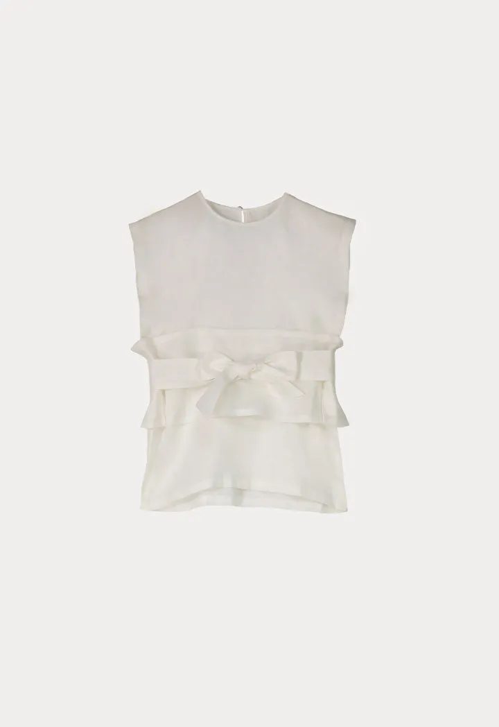 Pleated Waist Linen Solid T-Shirt