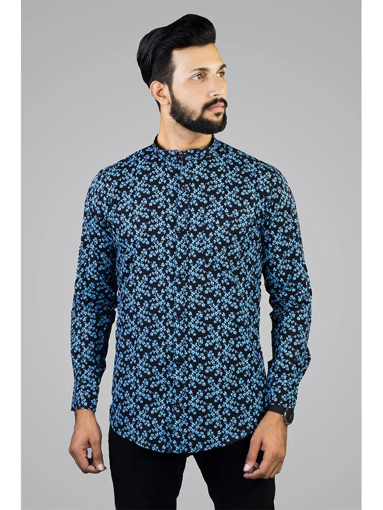 Printed Shirts for Men - Black Floral Print Cotton Shirt