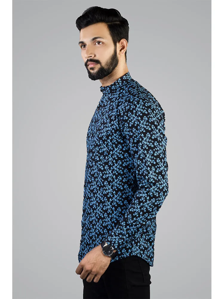 Printed Shirts for Men - Black Floral Print Cotton Shirt