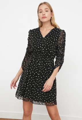 Runched Sleeve Polk Dot Dress