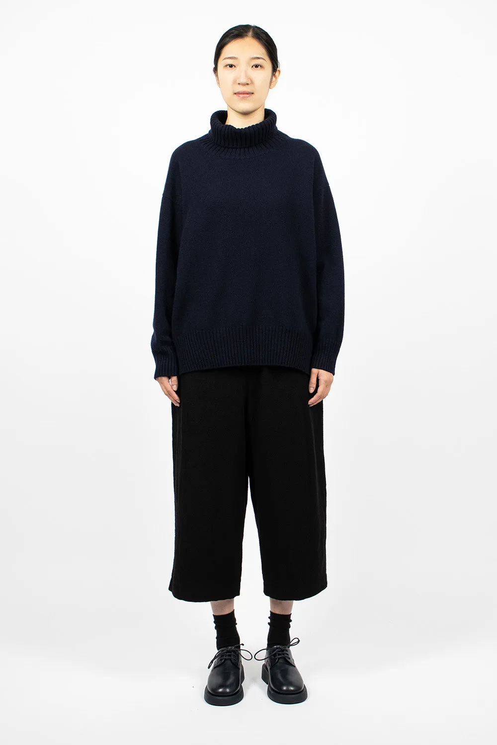 Side Slit Pullover Turtleneck Navy