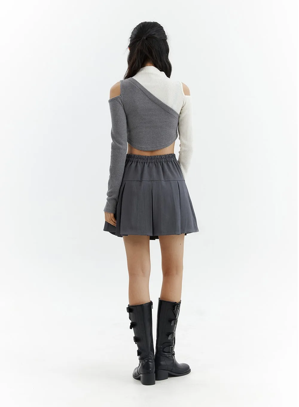 Solid Pleated Mini Skirt CJ425