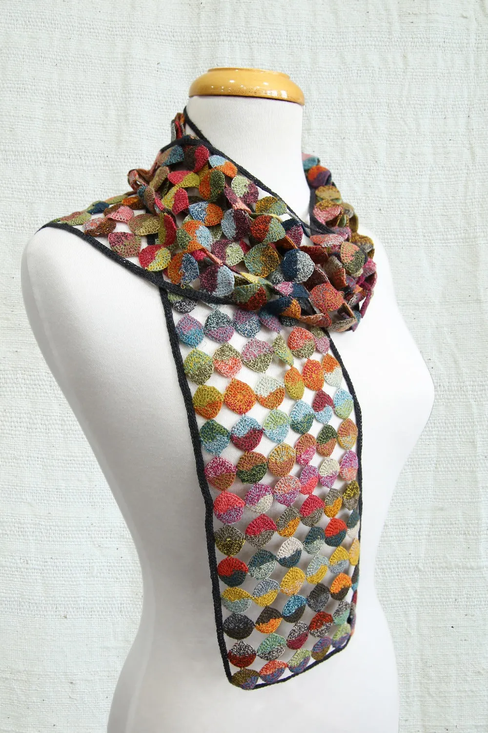 SOPHIE DIGARD COLOURFUL BONBON CROCHET WOOL SCARF