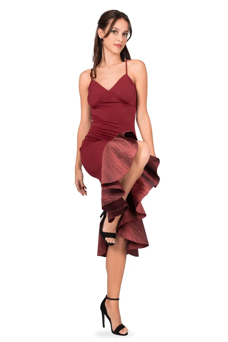 Taffeta Ruffled Dress With Spaghetti Straps